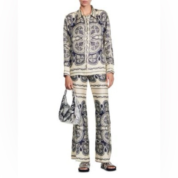 SANDO Teylor Paisley Pants PATTERNED FLOATY TROUSERS Size 40 Navy Ivory 6 8 38 - Picture 5 of 16